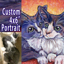 Load image into Gallery viewer, a custom pet portrait of two cats, hand painted on 4x6" canvas board