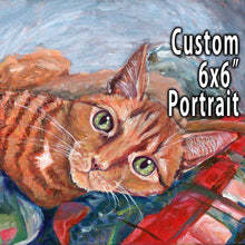 Load image into Gallery viewer, custom pet portrait of an orange tabby cat with green eyes