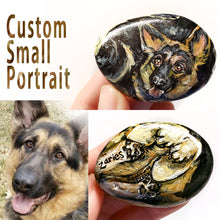 Load image into Gallery viewer, a small beach rock with custom art of a german shepherd dog portrait