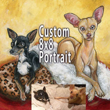 Load image into Gallery viewer, a custom painting of two chihuahuas, painted on a 8x8 inch canvas