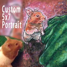 Load image into Gallery viewer, A custom pet portrait, on 5x7 inch canvas, with art of a brown and white hamster.