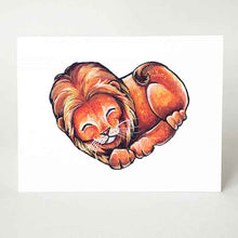Load image into Gallery viewer, A greeting card, printed with an illustration of a lion, forming the shape of a heart.

