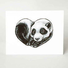 Load image into Gallery viewer, a greeting card featuring an illustration of a panda bear, curled up in the shape of a heart
