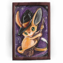 Load image into Gallery viewer, painting of a jerboa wearing a witch hat, holding a broom

