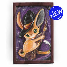 Load image into Gallery viewer, painting of a jerboa wearing a witch hat, holding a broom
