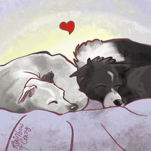 Load image into Gallery viewer, doodle of two dogs sleeping next to each other with a little heart above them
