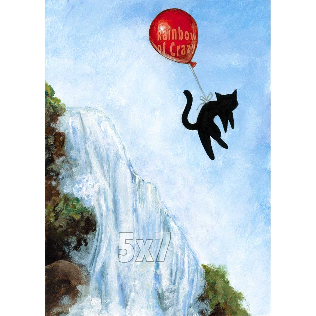 Black Cat Balloon Waterfall / Art Print