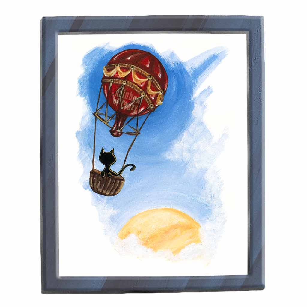 Black Cat Hot Air Balloon / Art Print