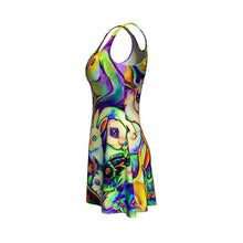 Load image into Gallery viewer, the Bunny Lovers Rainbow Dress, featuring an illustration of many different rabbit breeds, painted in rainbow colours
