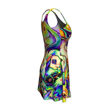 Load image into Gallery viewer, the Bunny Lovers Rainbow Dress, featuring an illustration of many different rabbit breeds, painted in rainbow colours
