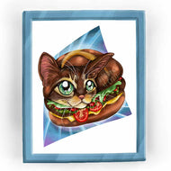 illustration of a brown cat painted as a burger