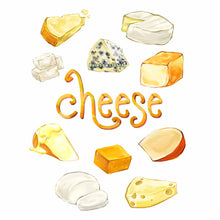 Load image into Gallery viewer, illustration featuring ten different cheeses. available as an art print
