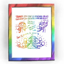 Load image into Gallery viewer, web comic. &quot;Things you can do now and no one can stop you because you&#39;re an adult:&quot; / &quot;Have dessert before dinner. (Joanna, smiling holding an ice cream cone in one hand, and a chicken drumstick in the other.) / &quot;Have dessert FOR dinner.&quot; (Joanna holds an ice cream cone in each hand, surprised.) / &quot;Have *5* desserts for dinner.&quot; (Joanna suddenly has five hands, each holding an ice cream cone. She&#39;s smiling real big and has stars in her eyes.) / Rainbowofcrazy.com 
