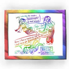 Load image into Gallery viewer, web comic. Jo, sitting on the ground, hand on stomach, face in discomfort: &quot;omg I ate way too much - BUUUUUURP! ooo that helped.&quot; / Jo standing, one hand on stomach, the other over her mouth: &quot;Ugh I feel so bloated - BUUUURP! ah that&#39;s better.&quot; / Joanna lying on the ground both hands on stomach: &quot;oh no.. I feel so nauseous and I don&#39;t know wh - BUUUUURP!! oh never mind.&quot; Caption at the bottom right: &quot;WHEN IT DOUBT, BURP IT OUT.&quot; / ko-fi.com/rainbowofcrazy / @Rainbowofcrazy.com

