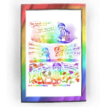 Load image into Gallery viewer, Rainbowofcrazy web comic. / Jo, kneeling in front of some small tomato plants: &quot;The tomato plants are growing so slow.&quot; Rabbit next to her: &quot;Maybe they need a little encouragement?&quot; / Chibi Jo, holding a megaphone, yelling at a tomato plant: &quot;GROW FASTER, MOTHAFUCKAS! YOU CAN DO IT!&quot; / Chibi Jom, holding pompoms, facing a tomato plant: &quot;LET&#39;S GO! YOU&#39;RE AWESOME! I BELIEVE IN YOU!&quot; / Rabbit and kneeling Jo, staring blankly in space, surrounded by giant tomato plants full of tomatoes. Rabbit: Holy shit. This.
