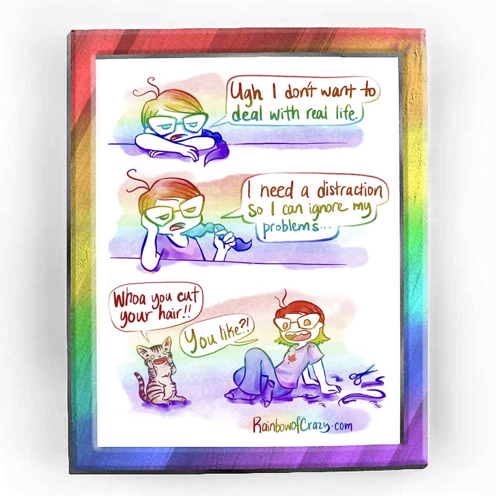 Rainbowofcrazy web comic. / Jo, resting her head on her arms, on top of a table. She looks sullen. Jo: 