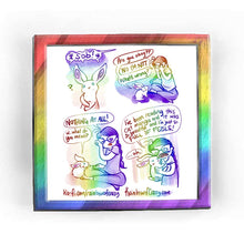 Load image into Gallery viewer, Rainbowofcrazy web comic. / A sob comes from the right of the panel. White rabbit: &quot;?&quot; / Rabbit: &quot;Are you okay??&quot; Jo, crying into her hands: &quot;NO I&#39;M NOT.&quot; Rabbit: &quot;What&#39;s wrong?&quot; / Jo, wiping tears away: &quot;NOTHING AT ALL!&quot; Rabbit: &quot;W.. what do you mean?&quot; / Jo, holding the rabbit up  for a hug: &quot;I&#39;ve been reading this cat manga and it was so beautiful and I&#39;m just so FULL OF FEELS!&quot; Rabbit, umimpressed: &quot;... oh.&quot; / Rainbowofcrazy.com

