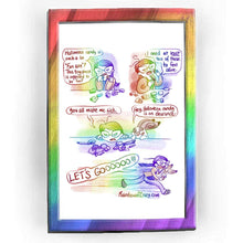 Load image into Gallery viewer, Rainbowofcrazy web comic. / Jo sitting at a table, eating Halloween candy. She has candy in both hands, while more candy and wrappers are scattered around her. Jo, looking grumpy: &quot;Halloween candy is such a lie. &#39;Fun size&#39;? This tiny piece is supposed to be fun?&quot; / Jo, still eating candy: &quot;I need at LEAST ten of these to feel alive.&quot; / Jo puts her face close to the pieces of candy on the table, glaring at them. Jo: &quot;You all make me SICK.&quot; White/brown English lop rabbit appears next to Jo, his paws on the ta
