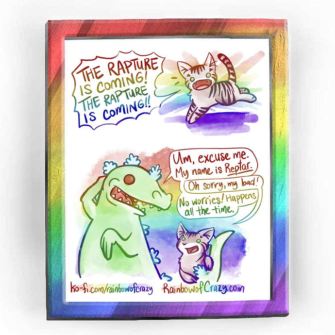 Full alt text: Rainbowofcrazy web comic. / Tabby cat running: 