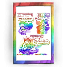Load image into Gallery viewer, Rainbowofcrazy web comic. / [I&#39;m a collector of only the finest items.] Jo holding a box: &quot;Wanna see all the seeds I got on clearance for next season?&quot; / [I like to collect things of rarity.] Jo holding several small boxes: &quot;Look at all this tea I bought on sale!&quot; / [My tastes are quite refined, see.] Jo is sitting on the ground, holding a Nintendo Switch. Next to her is a white rabbit sitting on a pillow. Jo: &quot;Omg look at this badass bulbasaur hat I got in Animal Crossing!&quot; / Rainbowofcrazy.com
