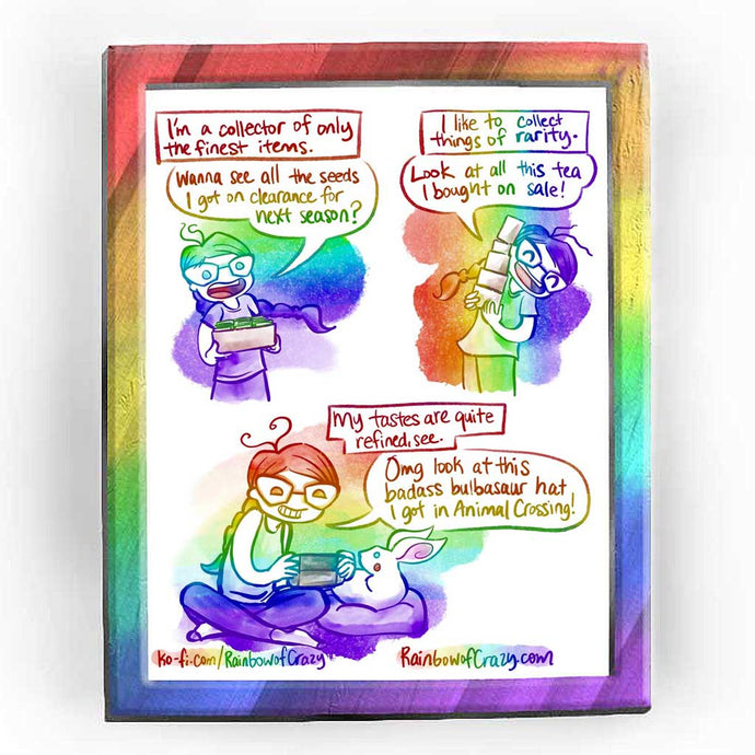 Rainbowofcrazy web comic. / [I'm a collector of only the finest items.] Jo holding a box: 