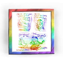 Load image into Gallery viewer, Rainbowofcrazy web comic. / White rabbit, lying down on a reclining seat: &quot;I feel like I don&#39;t get enough respect, you know? Like everyone treats me like a baby.&quot; / Jo, wearing a collared shirt, sitting in a plaid seat, holding a notebook and pen: &quot;Hm, I see. Have you tried being a cutie patootie sweetie pie?&quot; / White rabbit gets up slightly, glaring at Jo: &quot;You really suck at this.&quot; Jo, kneeling down to be eye level with the rabbit, hands on face, smiling real big: &quot;Omfg wittle baby so cute when you&#39;re ang
