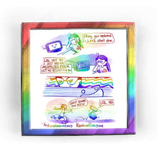 Load image into Gallery viewer, Rainbowofcrazy web comic. / Jo, head resting on her hand, staring at the computer monitor (which has a smiley face on the screen.) Jo: &quot;Okay, you updated. Let&#39;s shut dow-&quot; / Computer monitor: &quot;LOL NOT YET I JUST HAD AN UNEXPECTED ERROR LET ME RESTART FOR YOU&quot; The screen shows a smiley face next to the words &quot;PROBLEM. RESTART. 0% COMPLETE.&quot; Jo&#39;s eyes narrow. / Close-up of Jo&#39;s face, eyes narrow further. She frowns. / Close-up of the screen, showing the smiley face. / Jo chases the computer monitor + tower, w
