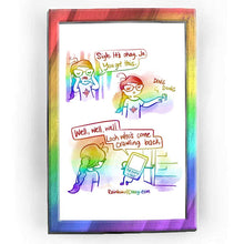 Load image into Gallery viewer, Rainbowofcrazy web comic. / Jo, hands on her face, eyes closed, in concentration. Jo: &quot;Sigh. It&#39;s okay, Jo. You got this.&quot; / Jo, frowning, looking away, as she rings a doorbell. &quot;DING DONG&quot; / &quot;Well, well, well. Look who&#39;s come crawling back.&quot; says a.. rectangular light box character. The words &quot;Therapy Light&quot; appear on the character, who also has arms and legs. It leans smugly with one arm against the door frame. POV is slightly behind Jo. / Rainbowofcrazy.com&nbsp;
