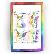 Load image into Gallery viewer, Rainbowofcrazy web comic. / [THEN.] Rabbit, wearing a sun hat: &quot;Time to plant seeds!&quot; / Rabbit pulls up a ruler: &quot;Gotta plant seeds in even rows. Better measure everything!&quot; / [NOW.] Rabbit, shrugs: &quot;Meh.&quot; / Rabbit throws seeds in every direction, with a giant smile on his face. / ko-fi.com/rainbowofcrazy / Rainbowofcrazy.com
