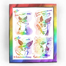 Load image into Gallery viewer, Rainbowofcrazy web comic. / [THEN.] Rabbit, wearing a sun hat: &quot;Time to plant seeds!&quot; / Rabbit pulls up a ruler: &quot;Gotta plant seeds in even rows. Better measure everything!&quot; / [NOW.] Rabbit, shrugs: &quot;Meh.&quot; / Rabbit throws seeds in every direction, with a giant smile on his face. / ko-fi.com/rainbowofcrazy / Rainbowofcrazy.com&nbsp;
