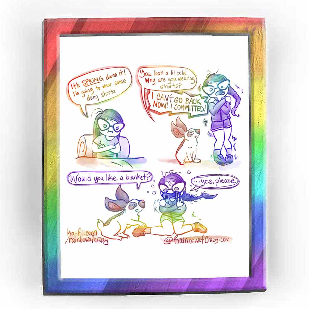 web comic. Jo, sitting up in bed, arms crossed, hair untied, with a grumpy pouty face: 