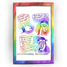 Load image into Gallery viewer, Rainbowofcrazy web comic. / POV Jo looking at the watch on her wrist. The watch, with a smiley face on the screen: &quot;Hi friend! You slept great last night! Congrats!&quot; / Jo, looking unimpressed: &quot;Then why do I feel like complete shit?&quot; / Watch: &quot;Oh hm let&#39;s look at all of your previous nights over the last five years-&quot; Jo: &quot;You know what, nevermind!&quot; / ko-fi.com/rainbowofcrazy / Rainbowofcrazy.com 

