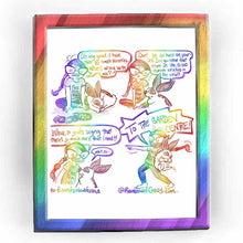 Load image into Gallery viewer, web comic. Jo sits on the ground, cross-legged. she wears a t-shirt that says, &quot;FREE FKIN HUGS&quot;. she looks down at packets of seeds. A bunny with brown ears curls up next to her, eyes closed. Jo, looking rather upset: &quot;Oh my gawd. I have like 30 tomato varieties. What&#39;s wrong with me?&quot; / Bunny: &quot;Don&#39;t be so hard on yourself. Did you know that there are like 10,000 tomato varieties in the world?&quot; Jo looks surprised. / Jo, with crazy eyes and a big smile: &quot;Whoa. So you&#39;re saying there&#39;s so much more that I ne
