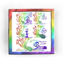 Load image into Gallery viewer, Rainbowofcrazy web comic. / Jo is lying, looking at a zucchini growing. Jo: &quot;My first zucchini! I&#39;ll harvest after I eat!&quot; / Jo has left. A small white rabbit with fairy wings suddenly appears with a &quot;POP!&quot; / The rabbit has an air pump, hooked up to the zucchini, and is pumping the zucchini up. / The rabbit disappears with a &quot;POP!&quot;, leaving a giant zucchini. / Jo, lying down, staring at the zucchini in disbelief. &quot;WTF?! Damn zucchini fairies at it again!&quot;  /  ko-fi.com/rainbowofcrazy / Rainbowofcrazy.com 
