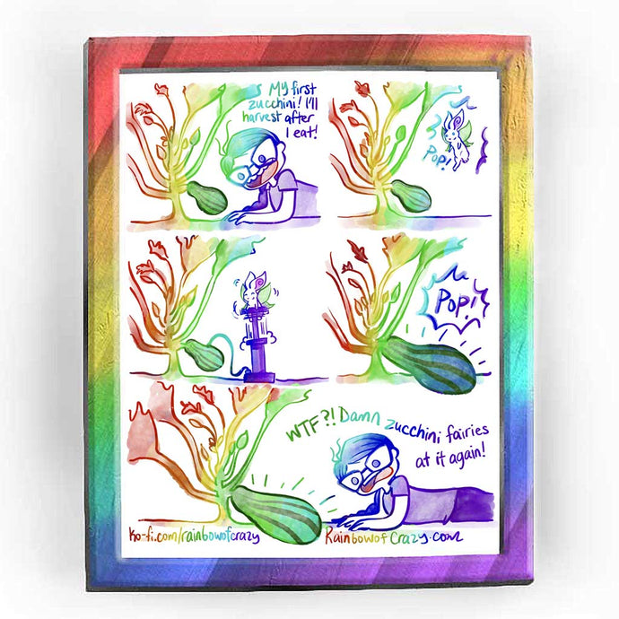 Rainbowofcrazy web comic. / Jo is lying, looking at a zucchini growing. Jo: 