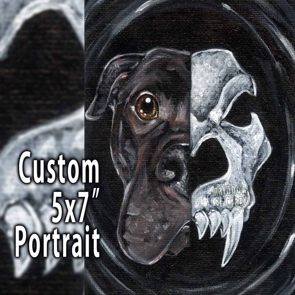 Custom Pet Skull Portrait / 5x7 Canvas