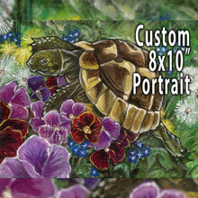 Load image into Gallery viewer, custom pet portrait of a turtle surrounded by flowers
