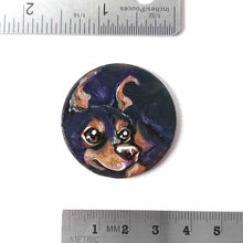 Load image into Gallery viewer, a small lightweight wood disc, hand painted with the portrait of a cute doberman dog. available as a wood keepsake or pendant necklace. 
