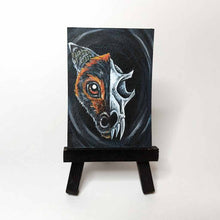Load image into Gallery viewer, 

an illustration split into two sides, a flying fox&#39;s face on the left and a creepy bat skull on the right. available as an art print
