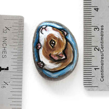 Load image into Gallery viewer, a small beach stone hand painted with a portrait of a guinea pig against a blue background. Available as a keepsake stone or pendant necklace
