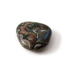 Load image into Gallery viewer, a smooth, flat, beach stone hand painted with a smiling hippopotamus, showing its feet on the underside, signed with, rainbowofcrazy
