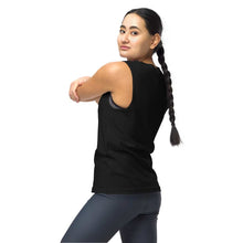 Load image into Gallery viewer, person is wearing a unisex muscle tank top in the colour black
