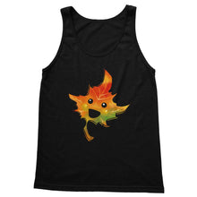 Load image into Gallery viewer, women&#39;a tank top in the colour black, featuring a graphic of a smiling maple leaf
