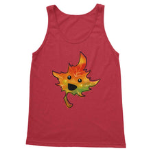 Load image into Gallery viewer, women&#39;a tank top in the colour red, featuring a graphic of a smiling maple leaf
