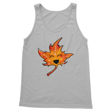 Load image into Gallery viewer, tank top in the colour grey, featuring a graphic of a smiling maple leaf, eyes closed
