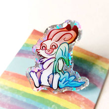 Load image into Gallery viewer, Blanket Bunny Glittery Acrylic Pin - English Spot Rabbit

