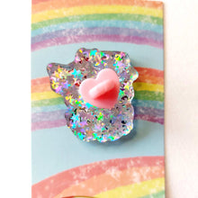 Load image into Gallery viewer, back of ragdoll cat acrylic pin, with a heart shaped stopper.
