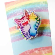 Load image into Gallery viewer, Hydration Cat Glitter Acrylic Pin - Water Bottle Love

