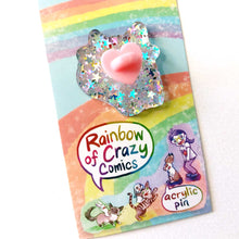 Load image into Gallery viewer, Hydration Cat Glitter Acrylic Pin - Water Bottle Love
