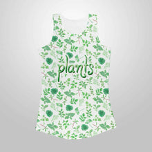 Load image into Gallery viewer, the plant lovers women performance tank top in the colour white, featuring an all over print of 11 different illustrated plants
